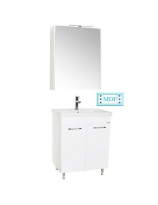 Set mobilier baie GN0541, front MDF, cu lavoar ceramic, 60 cm, 2 usi, 2 rafturi, picioare cromate reglabile, balamale soft close si dulap cu oglinda G foto