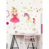 Cumpara ieftin Sticker Perete AutocolantPrintesa Si Unicorn 70x70 cm- 83460