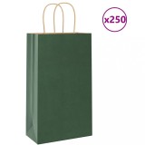 vidaXL Pungi de h&acirc;rtie 250 buc cu m&acirc;nere verde 21x11x36 cm