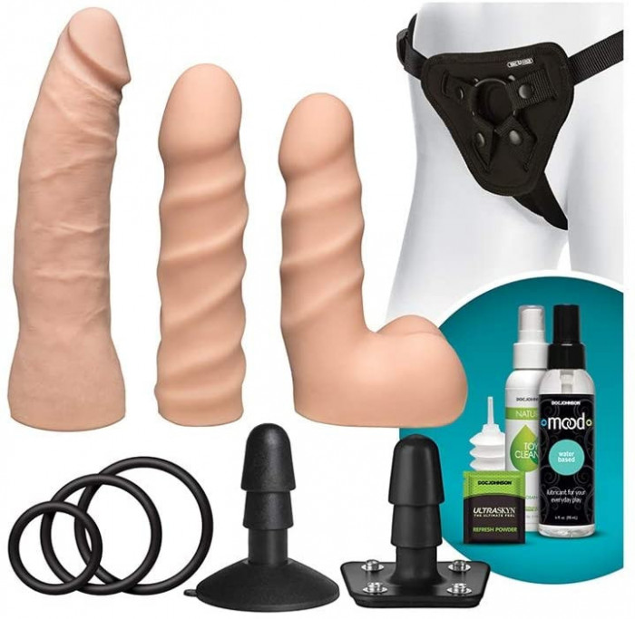 Strapon Femei Dual Density UltraSKYN Starter Set 3 Dildo Vac-U-Lock [ Vanilla ]#