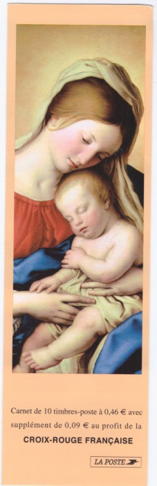 FRANTA-Crucea rosie-Fecioara Maria cu pruncul-pictura-carnet cu 10 timbre MNH