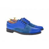 Pantofi barbati casual din piele naturala combinata, culoare albastru - 858AL, GKR Ciucaleti