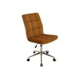 Scaun birou cu stofa tip catifea SL Q020, ergonomic, inaltime reglabila, cadru cromat, rotatie 360&deg;, 90 kg, mustar