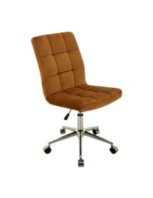 Scaun birou cu stofa tip catifea SL Q020, ergonomic, inaltime reglabila, cadru cromat, rotatie 360&amp;deg;, 90 kg, mustar foto