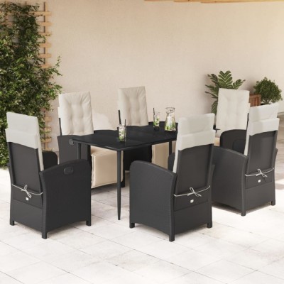 vidaXL Set mobilier de grădină cu perne, 7 piese, negru, poliratan 3212518 foto
