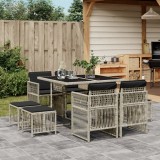 Cumpara ieftin Set mobilier gradina Gossi, 9 piese, poliratan gri deschis, perne incluse, masa sticla, 4 locuri