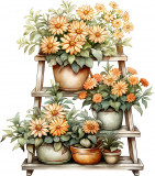 Cumpara ieftin Sticker decorativ, Flori Crizanteme, Portocaliu, 68 cm, 1363STK-7
