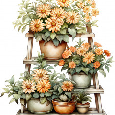 Sticker decorativ, Flori Crizanteme, Portocaliu, 68 cm, 1363STK-7