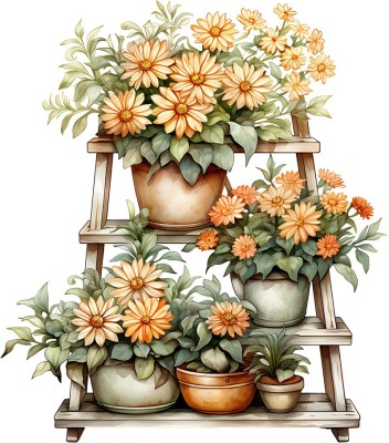 Sticker decorativ, Flori Crizanteme, Portocaliu, 68 cm, 1363STK-7 foto