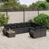 VidaXL Set canapele de grădină cu perne, 10 piese, negru, poliratan