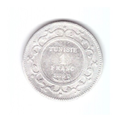 Moneda Tunisia 1 franc 1891, uzata foto