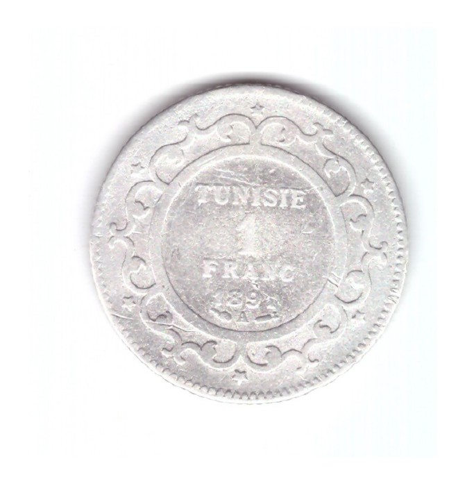 Moneda Tunisia 1 franc 1891, uzata