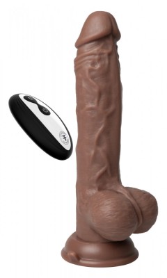 Vibrator Realist Thruster Baller FemmeFunn, Remote Control, 10 Moduri Vibratii, 3 Viteze Impingere, Silicon Lichid, USB, Maro, 22.3 cm foto