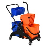 HOMCOM Cărucior Profesional de Curățenie cu 2 Găleți de 26L, Cărucior cu Presă, M&acirc;ner și 4 Roți Universale, pentru Hotel, Casă, Birou, 78x45x95 cm, Po