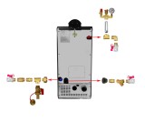 Pachet Termosemineu peleti Fornello Royal Bordeaux 25 kw, complet echipat, pompa circulatie, vas expansiune, automatizare, Calorifere aluminiu, Boiler