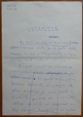 Manuscris olograf Geo Bogza, Caterinca, 7 pagini, 1980 foto