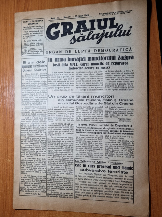 graiul salajului 25 iunie 1949-crasna,zalau,60 de ani de la moartea lui eminescu