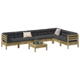 Set Canapea Gradina Gossi, 8 Piese, Lemn Pin Tratrat, Perne Antracit, Design Modular