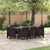 VidaXL Set de masă pentru grădină 9 pcs Maro Ratan Polt