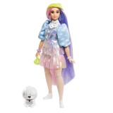 Papusa Barbie Extra Style Mattel, plastic, 15 piese, catel alb, 3 ani+