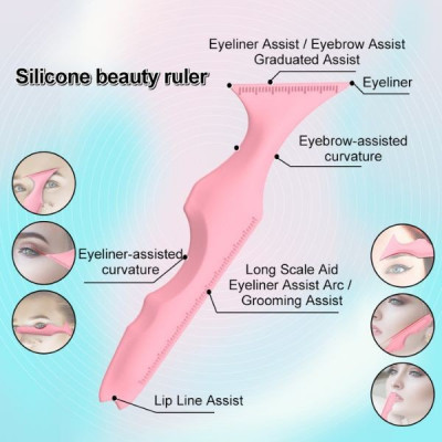 Sablon multifunctional 5 in 1 din silicon pentru makeup ochi, fata, sprancene, buze, 149.4x41.4x8 mm, Roz foto