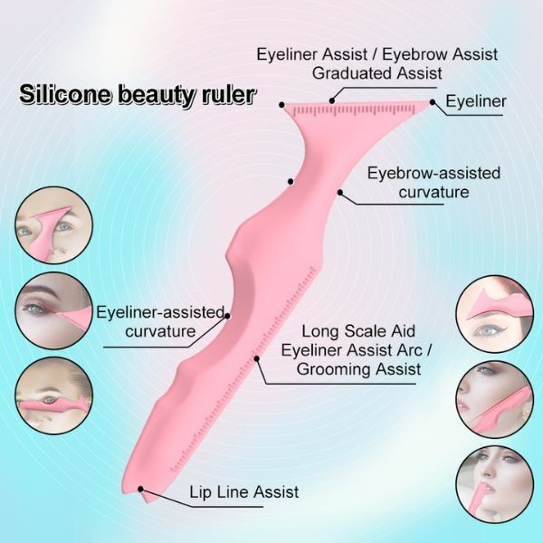 Sablon multifunctional 5 in 1 din silicon pentru makeup ochi, fata, sprancene, buze, 149.4x41.4x8 mm, Roz