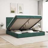 Cumpara ieftin Pat Ottoman cu Saltea si LED Verde inchis 200 x 200 cm Catifea