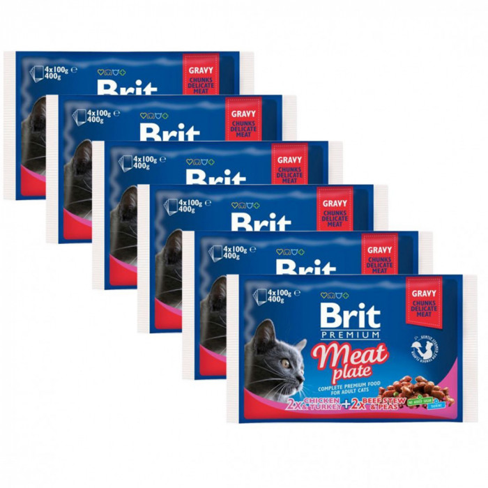 Pliculeț BRIT Premium Cat Meat Plate 6 x (4 x 100 g)