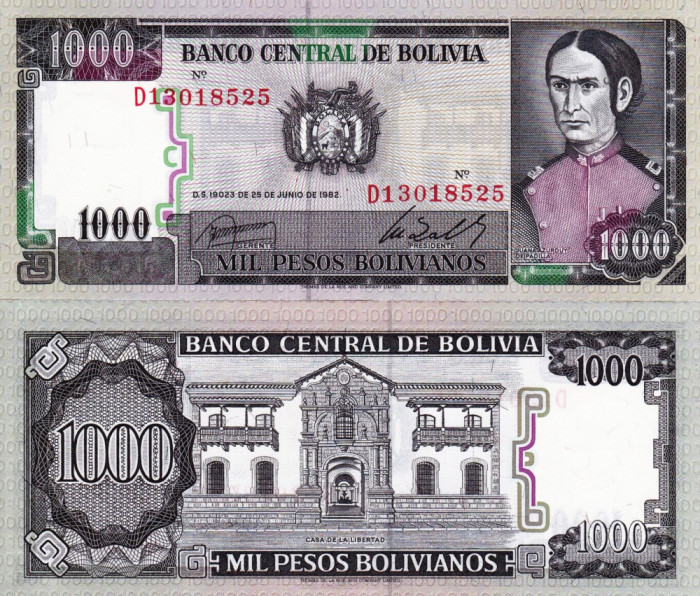 BOLIVIA 1.000 pesos bolivianos 1982 UNC!!!