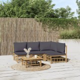 VidaXL Set mobilier de grădină cu perne gri &icirc;nchis, 5 piese, bambus 3155234