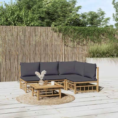 vidaXL Set mobilier de grădină cu perne gri &amp;icirc;nchis, 5 piese, bambus 3155234 foto