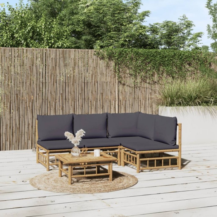 vidaXL Set mobilier de grădină cu perne gri &icirc;nchis, 5 piese, bambus 3155234