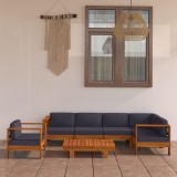 VidaXL Set mobilier grădină perne gri &icirc;nchis, 7 piese, lemn acacia 3057953