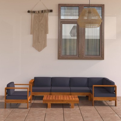 vidaXL Set mobilier grădină perne gri &amp;icirc;nchis, 7 piese, lemn acacia 3057953 foto