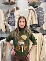 Bluza dama verde kaki cu ursulet cu fular si caciula