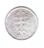 Moneda Portugalia 20 escudos 1966, Podul Salazar, stare foarte buna, curata, Europa, Argint