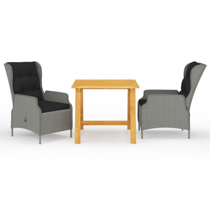 Set de masa pentru gradina, 3 piese, gri deschis