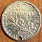 FRANTA 50 CENTIMES 1901(A TREIA REPUBLICA)ARGINT AURIT/ARGINT(.835)/2,5g./18,2mm