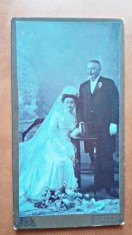 Fotografie pe carton, mire si mireasa, 1910