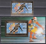 Guineea 1983 - Jocurile Olimpice de iarnă - Sarajevo, Timbru + Colita, FOLIE DE AUR, RARA, Cota 44 EURO, MNH