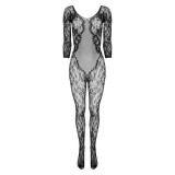 Catsuit Kotek BG004 Negru S-M-L, Lenjerie Sexy Femei, Body Elastic cu Plasa, Design Subtil Senzual