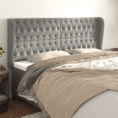 vidaXL Tăblie de pat cu aripioare gri deschis 183x23x118/128cm catifea 3118352 foto