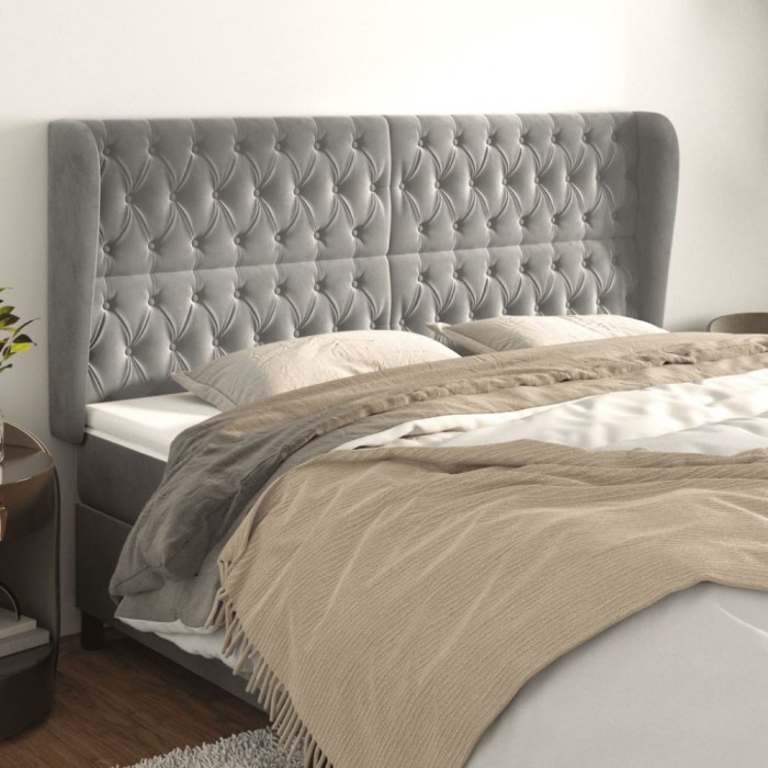 vidaXL Tăblie de pat cu aripioare gri deschis 183x23x118/128cm catifea 3118352