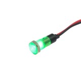Indicator LED de panou din plastic, 8mm, 2 fire 20cm, verde, 12-24V DC, IP55, FL1P-08NW-1-GREEN