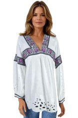 Bluza tip ie dama ML185 alb/mov , marimea L