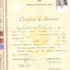 M3 C18 - 1953 - Certificat absolvire Scoala pedagogica de fete RPR - fiscalizata