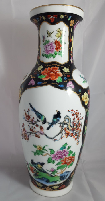 Superba vaza vintage din portelan pictat manual pasari si flori - China