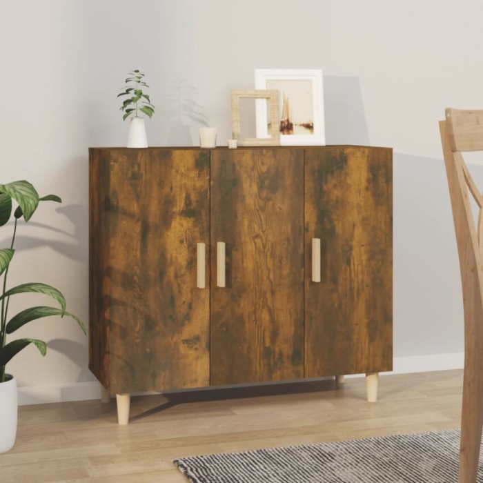 vidaXL Servantă, stejar fumuriu, 90x34x80 cm, lemn compozit