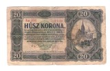 Bancnota Ungaria 20 korona/coroane 1920, circulata, pliata in patru