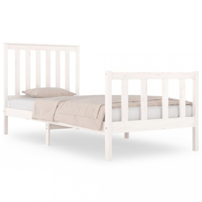 Cadru de pat mic single, alb, 75x190 cm, lemn masiv de pin